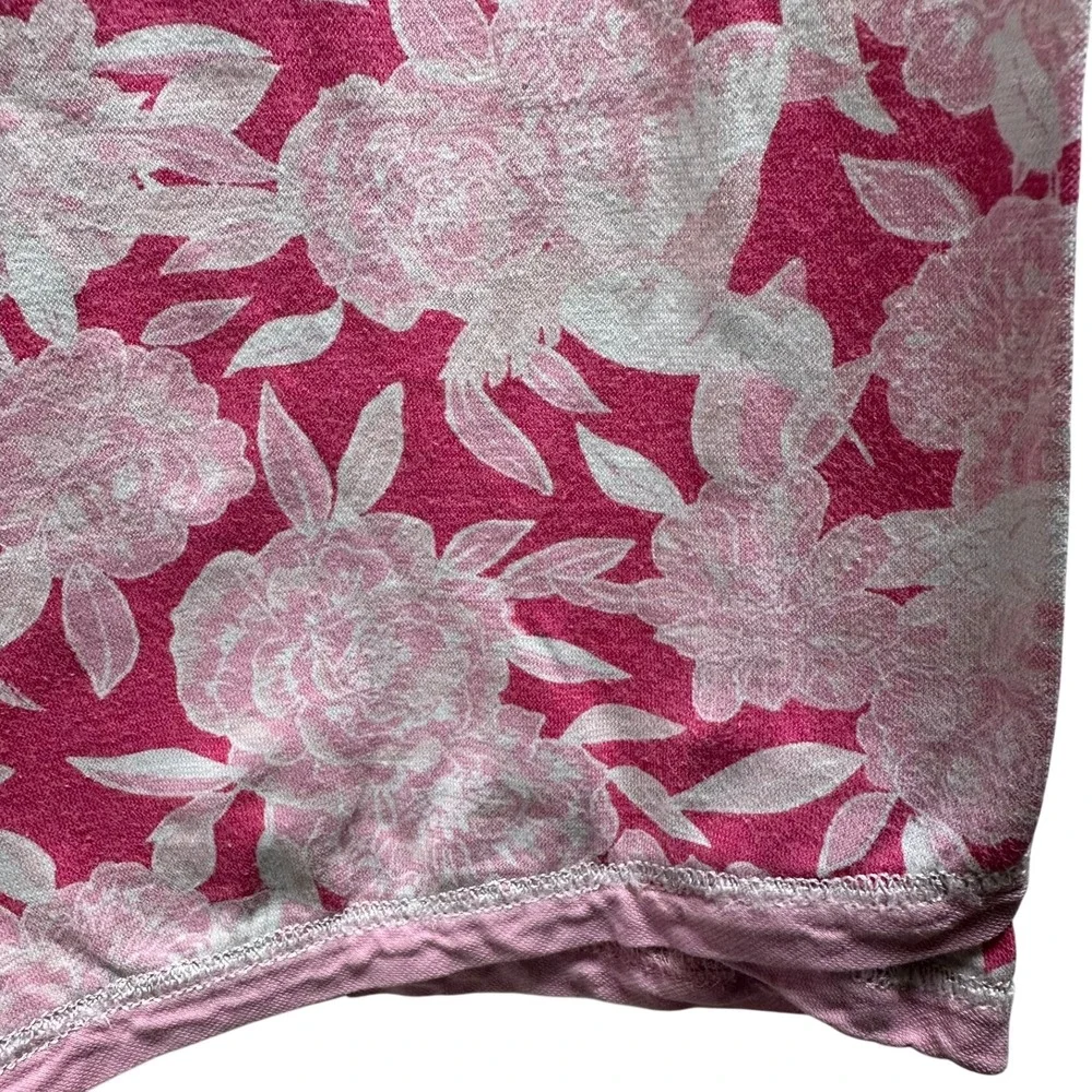 Garnet Hill Pajama Set Kimono M Pink Floral Green Cotton Surplice Top Crop Pants
